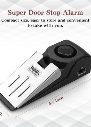 EMDMAK Door Stop Alarm with 120DB Siren Door Stop for Home & Travel (Black) (Pack of 2)