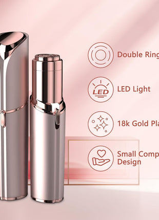 Facial Hair Remover for Women - as Seen on TV Painless Face Shaver - Electric Hair Removal Device for Face Lips Peach Fuzz with Light (Rose Gold)