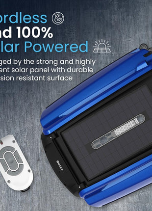 Betta SE Solar Powered Automatic Robotic Pool Surface Skimmer Cleaner with 24/7 Continuous Cleaning Battery Power and Re-Engineered Twin Salt Chlorine Tolerant Motors (Blue)
