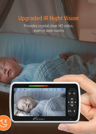 iFamily Split Screen Baby Monitor, Large Display Video Baby Monitor with 2 Cameras and Audio, Long Range, Remote pan tilt, Night Vision, Temperature Sensor, 2 Way Talk, Feeding Clock and lullabies.