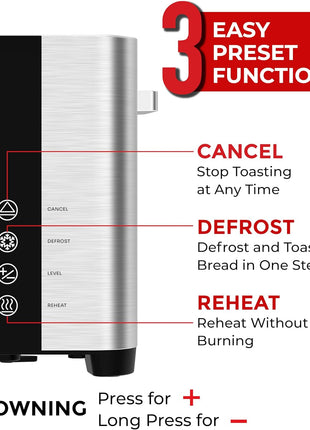 Mueller UltraToast Stainless Steel Toaster 4 Slice – Extra-Wide 1.6" Slots | For Artisan Bread, Bagels & Frozen Waffles, 6 Browning Levels, LED Display, Cancel/Defrost/Reheat, Removable Crumb Tray
