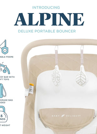 Baby Delight Alpine Deluxe Portable Bouncer, Infant, 0-6 Months, 100% GOTS Certified Cotton Fabrics, Organic Oat