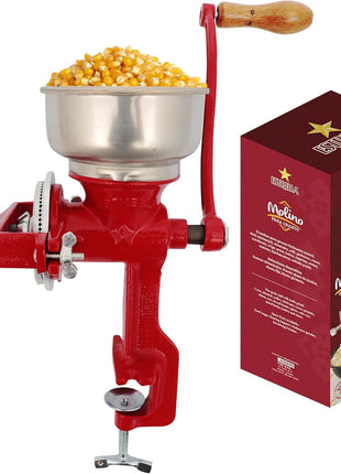 Estrella Cast Iron Manual Corn Grinder, Hand Grain Mill, Molino de Maiz Manual, Red Molino for Corn, Nixtamal, Masa, Coffee & Spices