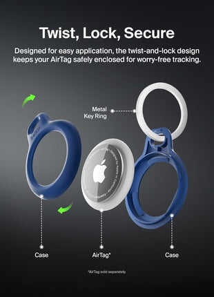 Belkin Apple AirTag Secure Holder with Key Ring - Durable, Scratch-Resistant Case with Open Face & Raised Edges - Protective AirTag Keychain Holder Accessory for Keys, Pets, Luggage, & More - Blue