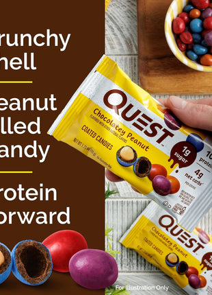 Quest Nutrition Coated Candies, Chocolatey Peanut, 1g Sugar, 10g Protein, 4g Net Carbs, Gluten Free, Keto Friendly, 12 Count