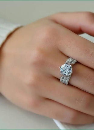 Sterling Silver Cubic Zirconia Ring, Layers Design Princess Cut Moissanite Simulated Diamond Solitaire Ring, Dainty Wedding Band CZ Half Eternity Stackable Engagement Ring Jewelry-Making-Patterns 8