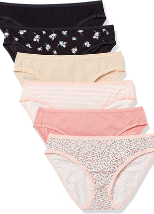 Amazon Essentials Women's Breathable Cotton Bikini Brief Underwear with Full Coverage, Multipacks
