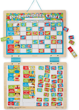Melissa & Doug Magnetic Responsibility Chart and Kids Calendar - Wooden Chore Chart for Kids with 89 Magnets, Preschool Learning Activities for Ages 3+