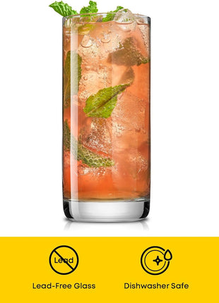 JoyJolt Faye 13oz Highball Glasses, 6pc Tall Glass Sets. Lead-Free Crystal Drinking Glasses. Water Glasses, Mojito Glass Cups, Tom Collins Bar Glassware, and Mixed Drink Cocktail Glass Set