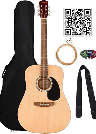 Fender Dreadnought Acoustic Guitar   Natural Bundle with Gig Bag, Strap, Strings, Picks, and Austin Bazaar Instructional Video