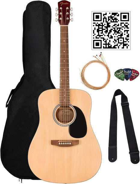 Fender Dreadnought Acoustic Guitar   Natural Bundle with Gig Bag, Strap, Strings, Picks, and Austin Bazaar Instructional Video