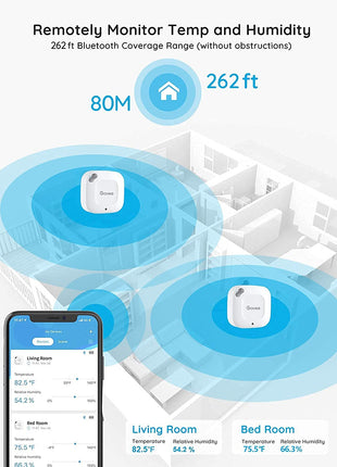Govee Bluetooth Hygrometer Thermometer, Wireless Thermometer, Mini Humidity Sensor with Notification Alert, Data Storage and Export, 262 Feet Connecting Range
