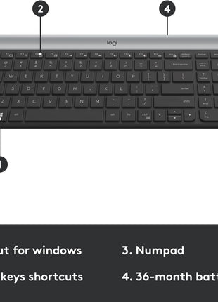 Logitech MK470 Slim Wireless Keyboard and Mouse Combo - Modern Compact Layout, Ultra Quiet, 2.4 GHz USB Receiver, Plug n' Play Connectivity, Compatible with Windows - Graphite