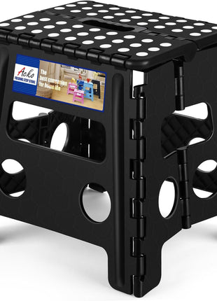 ACKO 13 Inch Folding Step Stool, Holds 300 lb for Adults and Kids, Black | Collapsible Heavy Duty Foldable Stools, Portable Non-Slip Foot Stepping stool, Kitchen Bathroom Bedroom Outdoor with Handle
