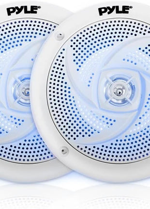 Pyle Marine Speakers - 5.25 Inch 2 Way Waterproof and Weather Resistant Outdoor Audio Stereo Sound System with LED Lights, 180 Watt Power and Low Profile Slim Style - 1 Pair - PLMRS53WL