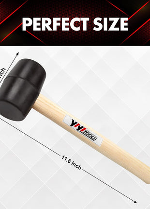 YIYITOOLS YY-2-005 Rubber Mallet Hammer With Wood Handle–8-oz, black