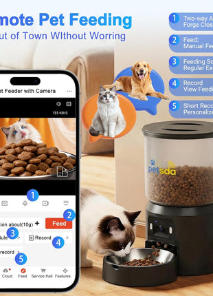 Automatic Cat Feeder with 2K Camera 5G WiFi 4L Timed Dry Food Dispenser APP Control, 15 Meals Programmable 1-20 Portion Per Day Dual Power Supply with Stainless Bowl for Multiple Pet Easy Clean
