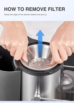 QCen Juicer Machine, 500W Centrifugal Juicer Extractor with Wide Mouth 3??Feed Chute for Fruit Vegetable, Easy to Clean, Stainless Steel, BPA free (Black)