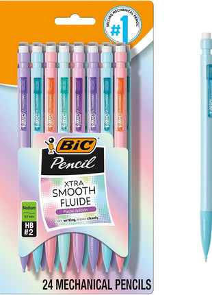 BIC Xtra-Smooth Pastel Mechanical Pencils, Medium Point, 0.7mm, 24-Count | Bulk Pack for School or Office Use | Smooth Writing Experience | No. 2 Lead for Standardized Tests