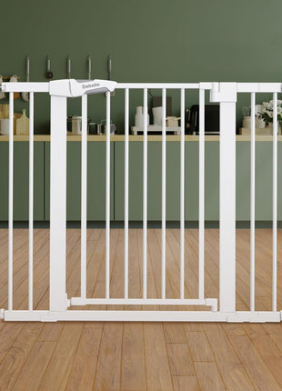 Babelio Pressure Mounted Baby Gate for Stairs, 26-40 in PressGuard Dog Gate | Triple-Lock, Pressure/Wall Mount No Drilling, Heavy Duty, Auto Close, Easy Install for Doorways/Kitchens/Hallway, White