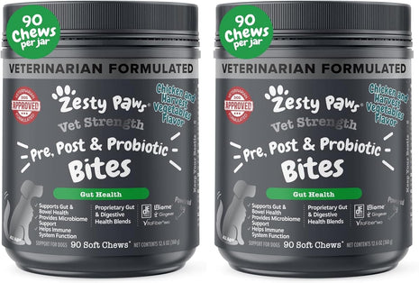Zesty Paws Vet Strength Probiotics for Dogs, Digestive Health & Gut Flora Support, Dog Supplements, 90 Count (Pack of 2)