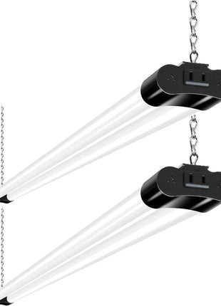 hykolity 2 Pack 4FT Linkable LED Shop Light for Garage, 4400lm, 4FT 42W, 5000K Daylight LED Workbench Light Fixture with Plug, Hanging or Surface Mount, Black - ETL