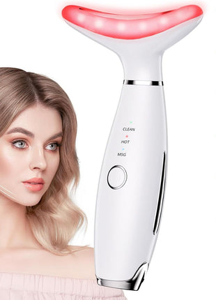Dopsikn 7 Color Galvanic Machines - Red Light Therapy for Face and Neck, Face Massager Tool for Wrinkles, Double Chin, Vibrating Facial Massager with Thermals, White