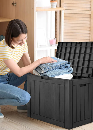 YITAHOME 30 Gallon Deck Box Outdoor Storage Box, Waterproof Resin Package Delivery and Storage Box with Lockable Lid for Patio Furniture Cushions, Pool Accessories, Garden Tools, Black