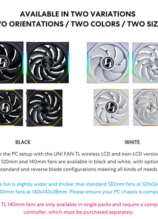 Lian Li UNI Fan TL Wireless 140-Single Pack -2.4 GHz Wireless Signal 140MM ARGB Fan-Infinity Mirror-Daisy-Chain - Customizable Lighting Effects-Controller NOT Included & Required - White (14TL1W1W)