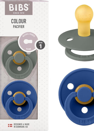 BIBS Pacifiers Colour Collection | Natural Rubber Baby Pacifier | Set of 2 BPA-Free Soothers | Made in Denmark | 0+ Months (Pack of 2) | Dusty Blue/Steel Blue