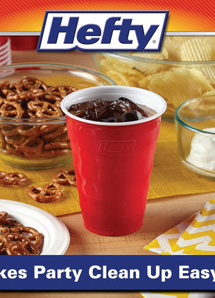 Hefty Party On Red Plastic Cups, Disposable Plastic Party Cups for Easy Cleanup and Large Gatherings, Red Cups for BBQs, Birthdays, Parties, and More, 18 Ounce, 50 Count