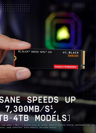 WD_BLACK SN850X 2TB NVMe SSD - M.2 2280, Up to 7,300 MB/s Read speeds, Up to 6,300 MB/s write speeds, Gaming Expansion, High Performance Internal Solid State Drive - WDS200T2X0E