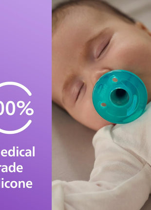 Philips Avent Soothie Baby Pacifier for 0-3 Months, BPA-Free, 4-Pack, Green | Supports Natural Suckling, Medical Grade Silicone for Easy Hospital-Grade Sterilization, One-Piece Design, SCF190/41