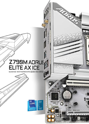 GIGABYTE Z790M AORUS Elite AX ICE LGA 1700 Intel Z790 M-ATX Motherboard with DDR5, Triple M.2, PCIe 5.0, USB 3.2 Gen2X2 Type-C, Intel Wi-Fi 6E, 2.5GbE LAN, Q-Flash Plus, EZ-Latch Plus