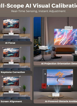 Outdoor-Projector [Official-Apps & 3000 Brightness & 50W Dolby Audio] 4K-Projector with WiFi and Bluetooth, AI Movin 2.0 OS Smart-Projector, AI Auto Focus, Lisowod Portable Proyector for Bedroom/Home
