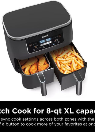 Ninja DZ201 Foodi 8 Quart 6 in 1 DualZone 2 Basket Air Fryer with 2 Independent Frying Baskets, Match Cook & Smart Finish to Roast, Broil, Dehydrate & More for Quick, Easy Meals, Grey