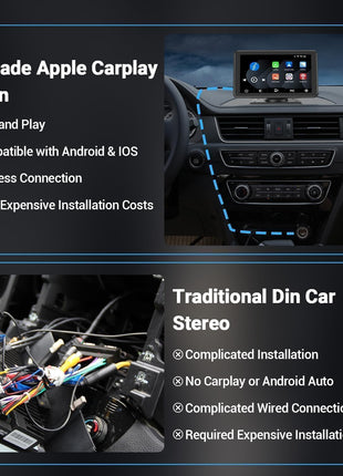 Carplay Screen for Car, 7" HD Wireless Apple Carplay & Android Auto, Portable Touchscreen Car Stereo with Backup Camera, Bluetooth, Mirror Link, Voice Control, GPS, FM, AUX, Car Play for All Vehicles