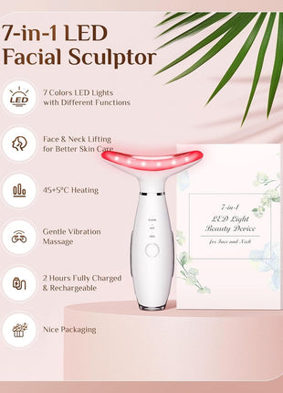 Dopsikn 7 Color Galvanic Machines - Red Light Therapy for Face and Neck, Face Massager Tool for Wrinkles, Double Chin, Vibrating Facial Massager with Thermals, White