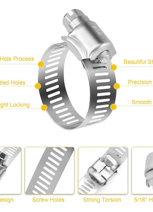 WINL Stainless Steel Hose Clamps - 16 Pack Worm Gear Drive Hose Clamps SAE 16 Clamping Range 3/4 Inch to 1-1/2 Inch (19mm-38mm) for Automotive Plumbing, 3/4'', 1'', 1 1/4'' Clamps