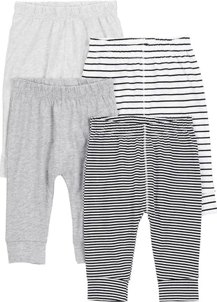 Simple Joys by Carter's Baby Cotton Pants, Pack of 4, Blue/Grey/White, 6-9 Months