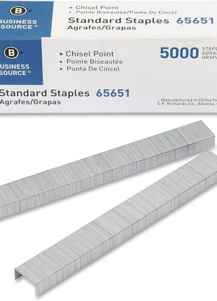 Business Source Chisel Point Standard Staples, 5/Pack (65651)
