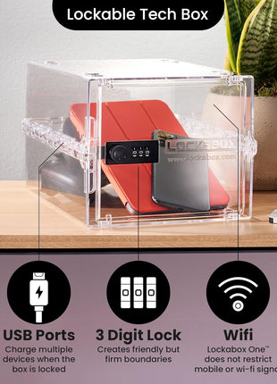 Lockabox OneTM | Premium Lock Box | Medium Combination Lock Box For Food, Medicine & Home Safety | External Size 12 x 8 x 6.6 inches (Crystal)