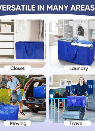 TICONN 6 Pack Extra Large Moving Bags Heavy Duty with Zippers & Carrying Handles, Durable Storage Bags Moving Boxes for Closet Organizers and Storage (6 Pack, Blue)