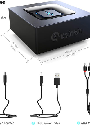 Bluetooth Audio Adapter for Music Streaming Sound System, Esinkin Wireless Audio Adapter Works with Smartphones and Tablets, Bluetooth Receiver for Home Stereo