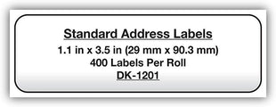 DK-1201 Die-Cut Standard Address Labels – Long Lasting Reliability, Die-Cut Standard Address Paper Labels, 1.14" x 3.5" Individual Label Size, 4800 Labels / 12 Rolls