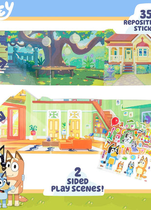 Horizon Group USA Bluey Sticker Playset, 2 Sticker Play Scenes, 35+ Reusable Puffy Bluey Repositionable Stickers for Kids, Perfect for Travel, Screen-Free Fun