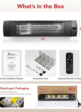 Dr Infrared Heater DR-238 Carbon Infrared Outdoor Heater for Restaurant, Patio, Backyard, Garage, and Decks, Standard, Black