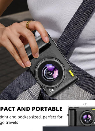 4K Digital Camera for Photography Autofocus, 2026 Latest 48MP Vlogging Camera for YouTube with SD Card, 2 Batteries, 3" 180°Flip Screen Compact Travel Camera for Teens with 16X Zoom,Black