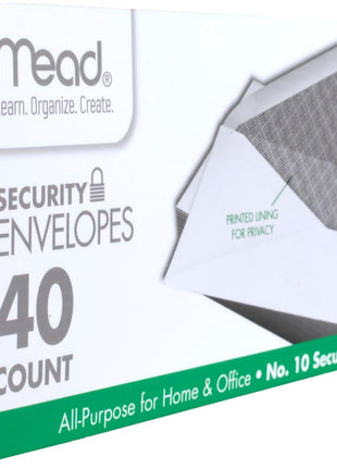 Mead #10 Envelopes, Letter Size, 4-1/8 inch x 9-1/2 inch, Security Printed Lining for Privacy, Gummed Closure, Windowless, White All-Purpose for Home & Office Mail, 40 Count (75214)