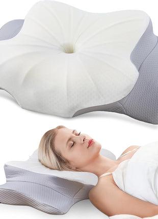 DONAMA Contour Cervical Neck Pillow for Neck Pain Relief | Queen,Ergonomic Dual-Height,Odorless Memory Foam,Side/Back/Stomach Sleepers,Cooling Hypoallergenic Cover,OEKO-TEX Certified